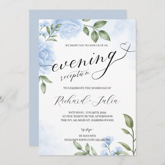 Invitation de soirée de mariage de réception de so (Devant / Derrière)