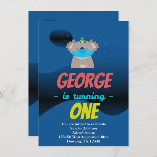 Invitation de soirée de masques Koala pour enfant  (Devant / Derrière)