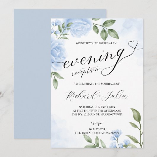 Invitation de soirée de réception de mariage CRYST (Devant / Derrière)