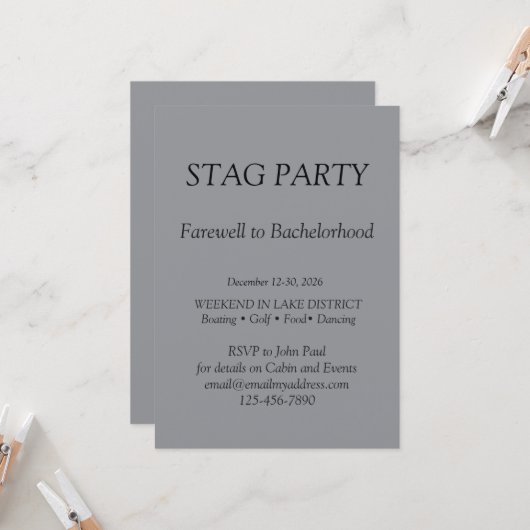 Invitation de soirée d'enterrement de vie de garço (Devant/Arrière en situation)