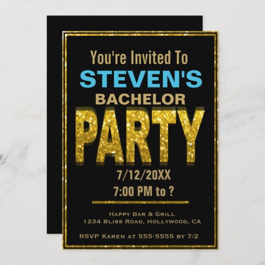 Invitation de soirée d'enterrement de vie de garço (Devant / Derrière)