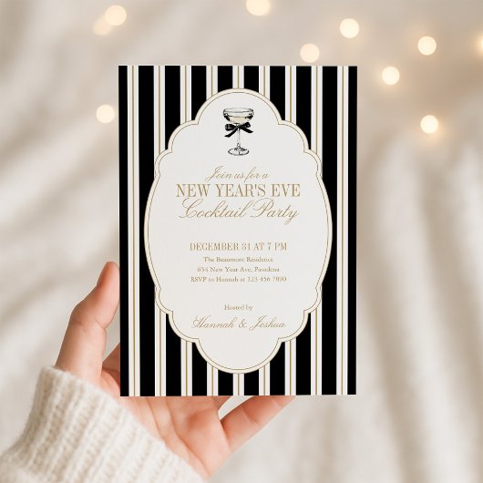 Invitation de soirée du Nouvel An à rayures modern