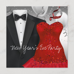 Invitation de soirée élégante robe rouge smoking n