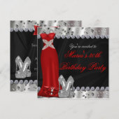 Invitation de soirée en robe rouge argentée et tal (Devant / Derrière)