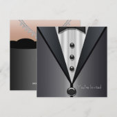 Invitation de soirée en smoking noir et robe noire (Devant / Derrière)