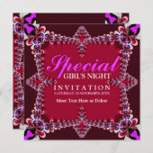 Invitation de soirée filles rose rouge chaud (Devant / Derrière)