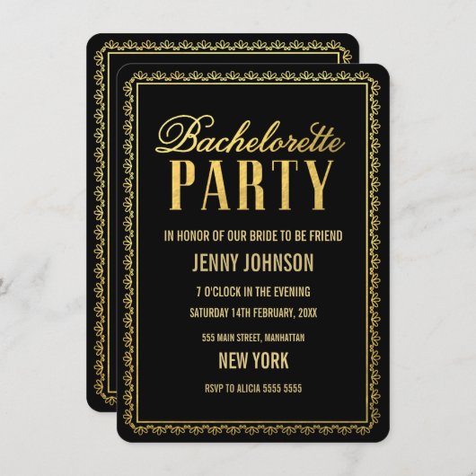 Invitation de soirée Gold Womens Bachelorette (Devant / Derrière)