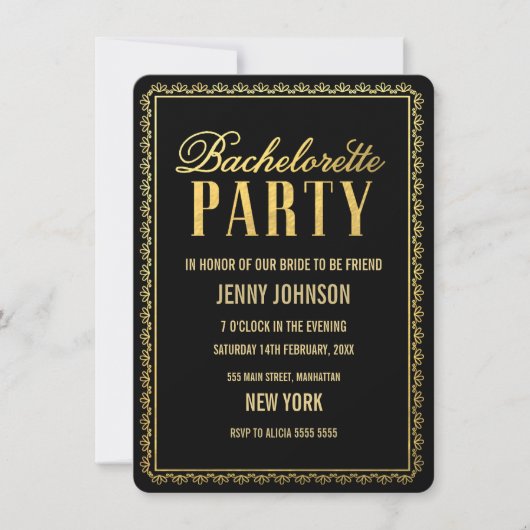 Invitation de soirée Gold Womens Bachelorette (Devant)