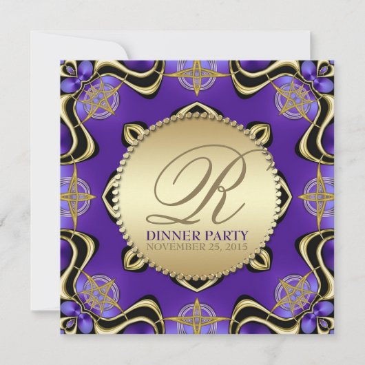 Invitation de soirée gothique noire dorée (Devant)