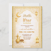 Invitation de soirée Iftar à écriture dorée et bla (Devant)