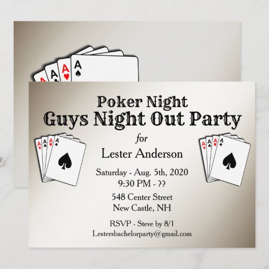 Invitation de soirée poker avec titre personnalisé (Devant / Derrière)