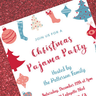 Invitation de soirée pyjama pour adultes rouge et 