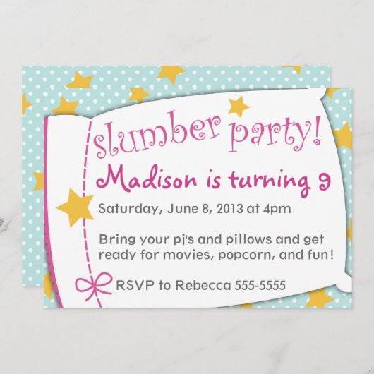 Invitation de soirée pyjamas (Devant / Derrière)