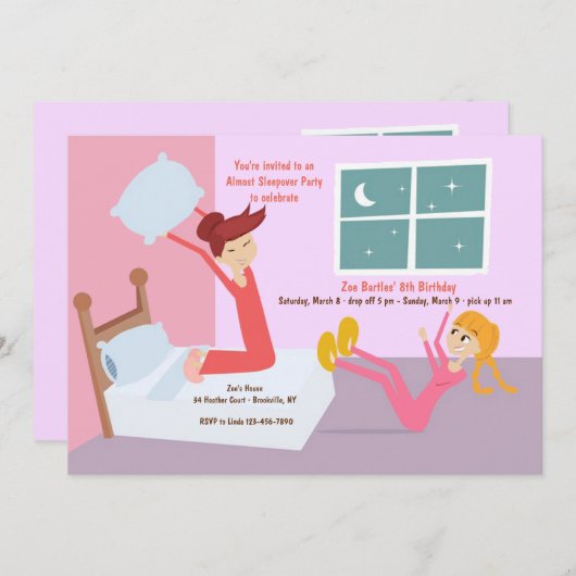 Invitation de soirée pyjamas de combat de coussin (Devant / Derrière)