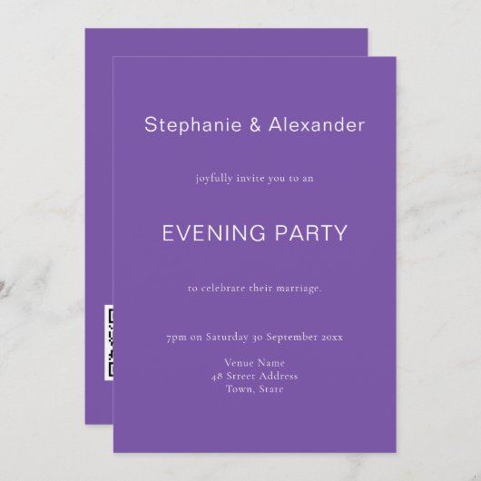 Invitation de soirée simple pourpre QR (Devant / Derrière)