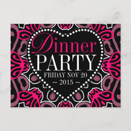 Invitation de soirée Tribal Hot Pink Black (Devant)