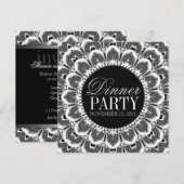 Invitation de soirée tribale Daisy noir et blanc (Devant / Derrière)
