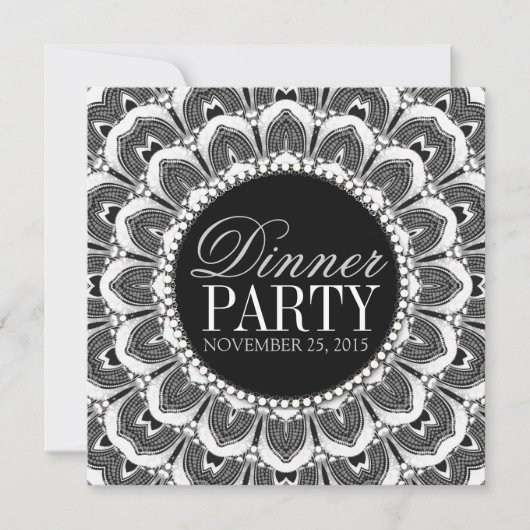 Invitation de soirée tribale Daisy noir et blanc (Devant)
