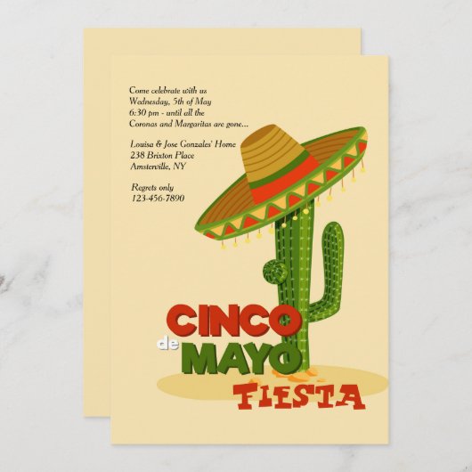 Invitation de sombrero de Cinco De Mayo (Devant / Derrière)