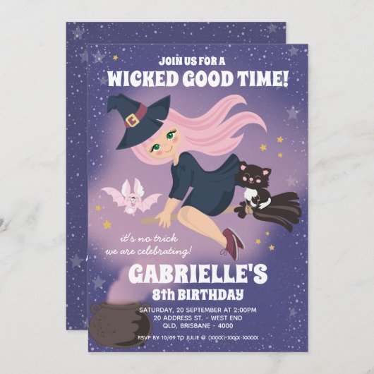 Invitation de sorcière enchantée (Devant / Derrière)