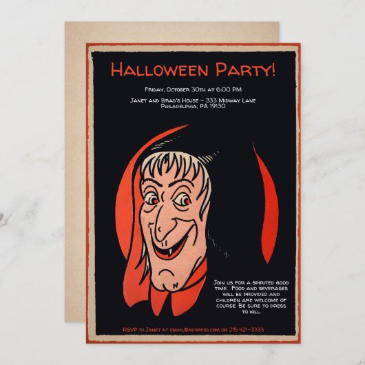 Invitation de sorcière personnalisable Retro (Devant / Derrière)