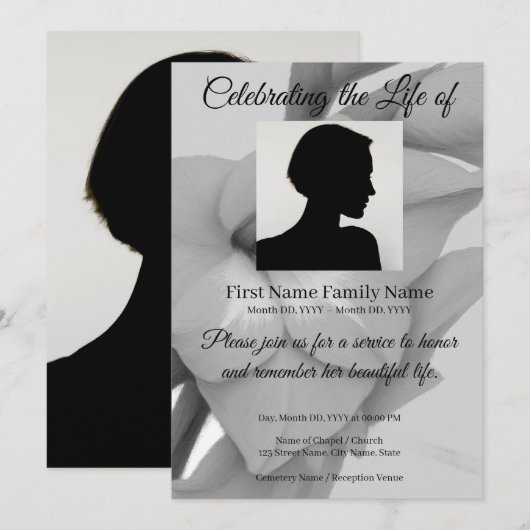 Invitation de souvenir de fleur grise (Devant / Derrière)