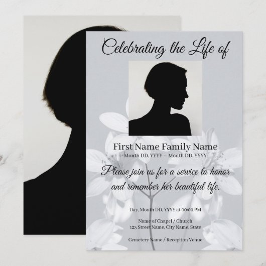 Invitation de souvenir de fleur grise (Devant / Derrière)