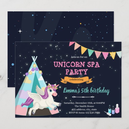 Invitation de spa de Unicorn (Devant / Derrière)