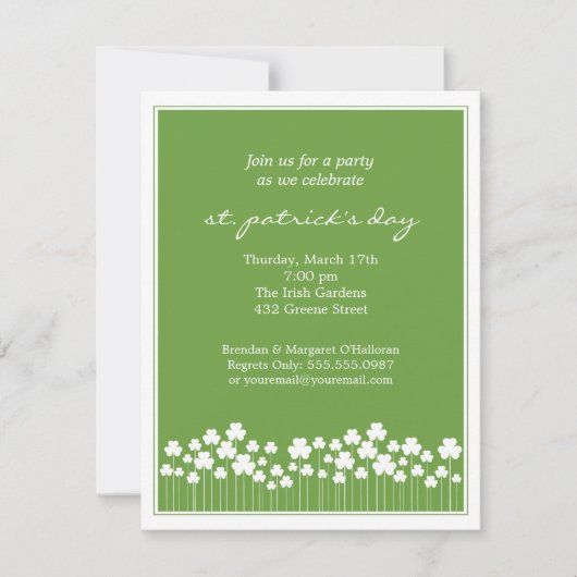 Invitation de St patrick shamrock Garden (Devant)