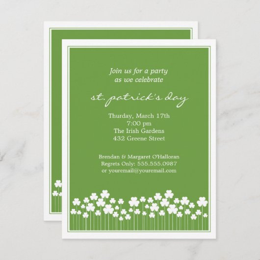 Invitation de St patrick shamrock Garden (Devant / Derrière)