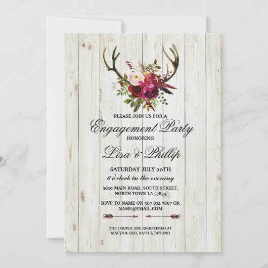 Invitation de Stag Antlers de Rustic Engagement Pa (Devant)