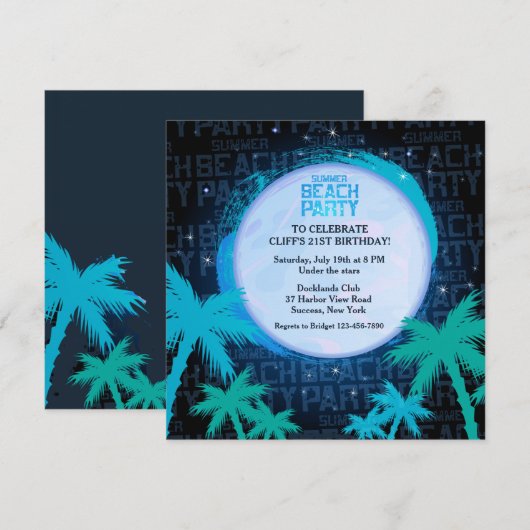 Invitation de Starry Beach Party (Devant / Derrière)