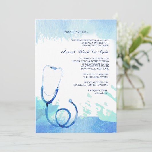 Invitation de stéthoscope d'aquarelle (Debout devant)