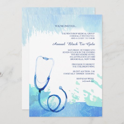 Invitation de stéthoscope d'aquarelle (Devant / Derrière)