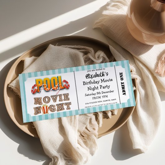 Invitation de style billet pour une soirée piscine