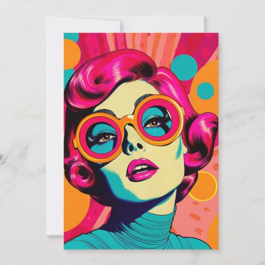 Invitation de style rétro coloré, femme (Devant)