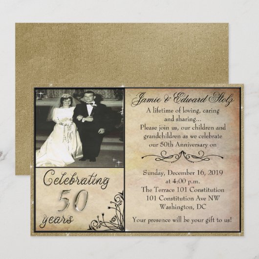 Invitation de style vintage pour le 50e anniversai (Devant / Derrière)