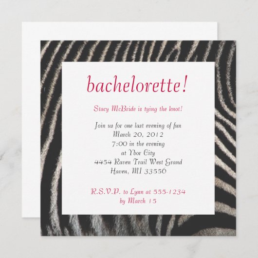 Invitation de style Zebra (Devant / Derrière)