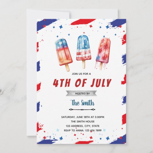 Invitation de sucette glacée du 4 juillet (Devant)