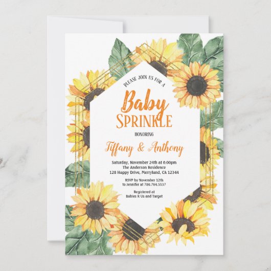 Invitation de Sunflower Baby Sprinkle (Devant)