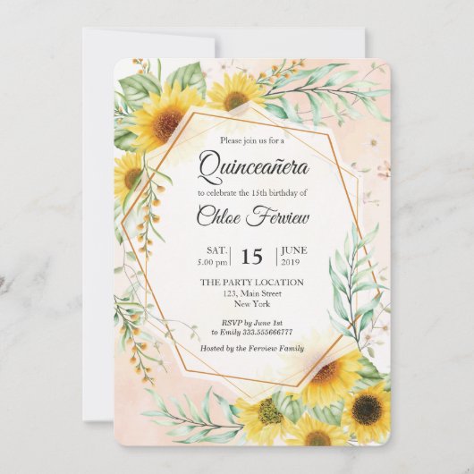 Invitation de Sunflowers Quinceañera (Devant)