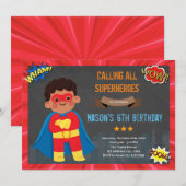 Invitation de super-héros de garçon africain (Devant / Derrière)