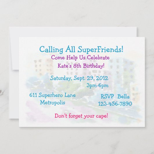 Invitation de superhéros de fille (Dos)