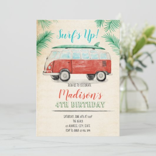 Invitation de surf à l'aquarelle (Debout devant)