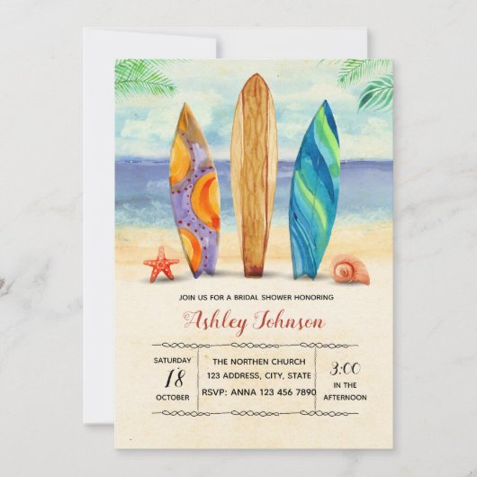 Invitation de surf d'aquarelle (Devant)