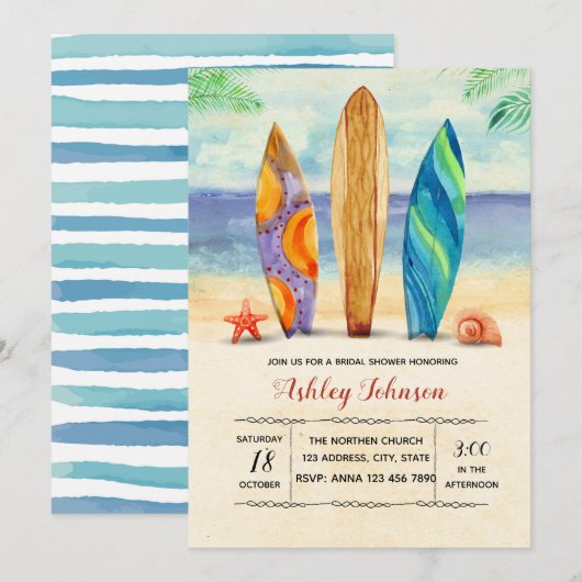 Invitation de surf d'aquarelle (Devant / Derrière)