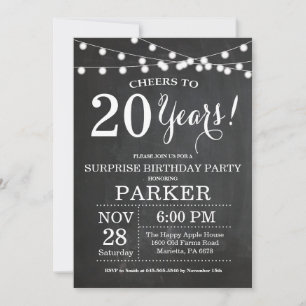 Invitation de surprise d'anniversaire 20 ans Table