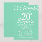 Invitation de surprise d'anniversaire 20 ans vert (Devant / Derrière)