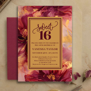 Invitation de Sweet 16 Glam Burgundy Gold aquarell