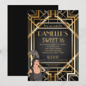 Invitation de Sweet 16 inspirée de l'Art Déco du G (Devant / Derrière)